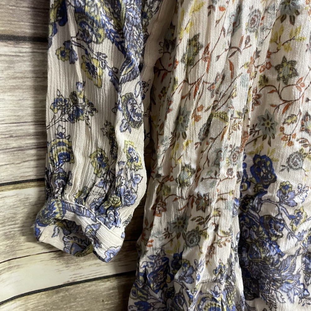 Free People Floral Lucky Loosey Dress Women's Small Long Sleeve Boho Ivory Lined - Picture 9 of 10